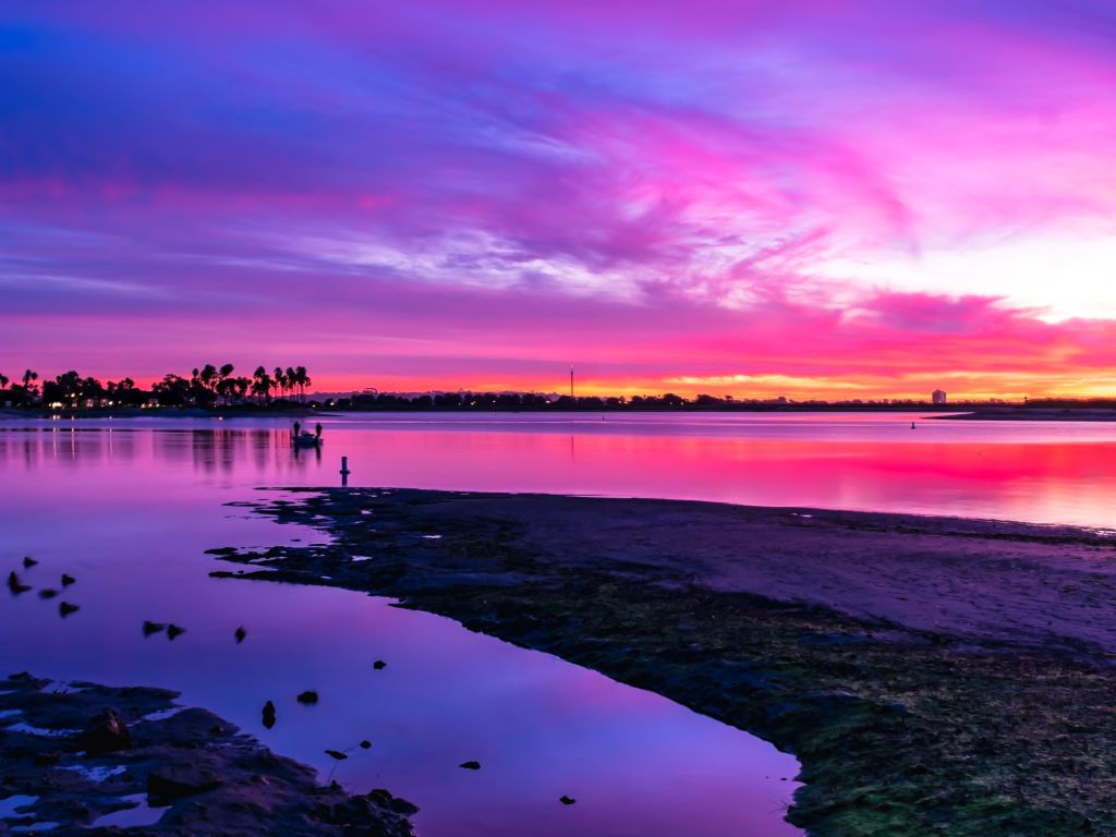 Mission Bay at Sundown With the Sea World Skytower Far off on the Horizon wallpaper