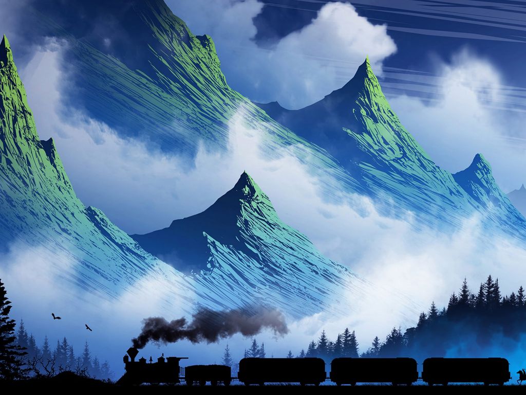Mountain and Train Art wallpaper