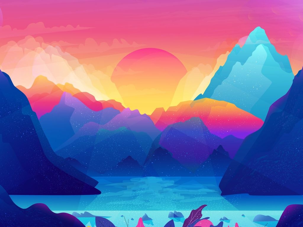 Mountains Sunset Digital Art wallpaper