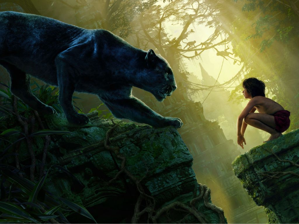 Mowgli Bagheera Black Panther The Jungle Book wallpaper