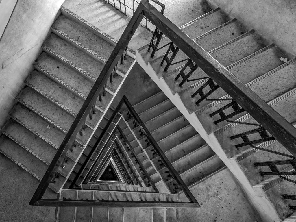 Multi-floor Stairs Grayscale Photo wallpaper