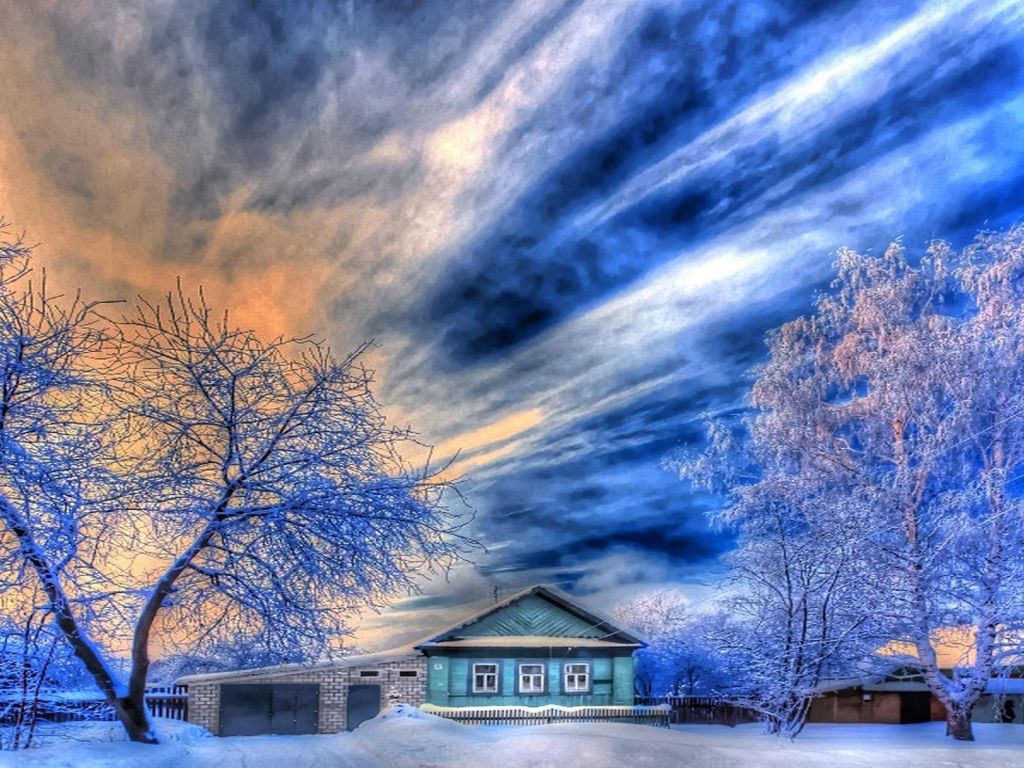 Nature Winter Russian Village Sky wallpaper