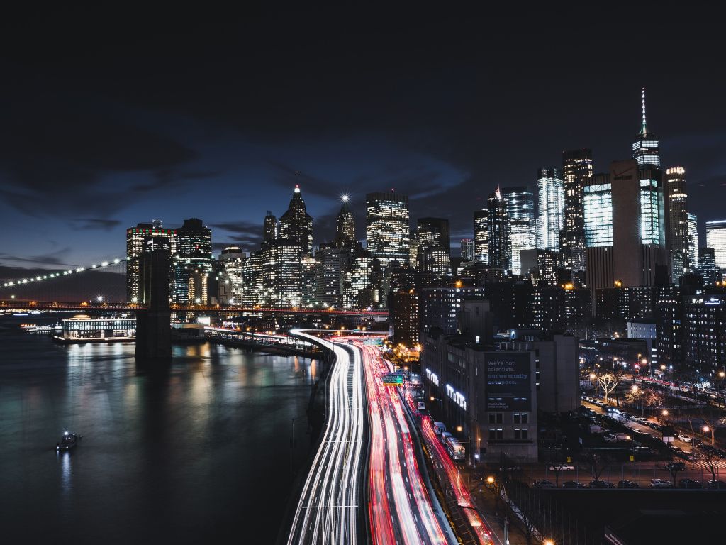 New York City S Manhattan Timelapse Buildings Night Boat Bridge wallpaper