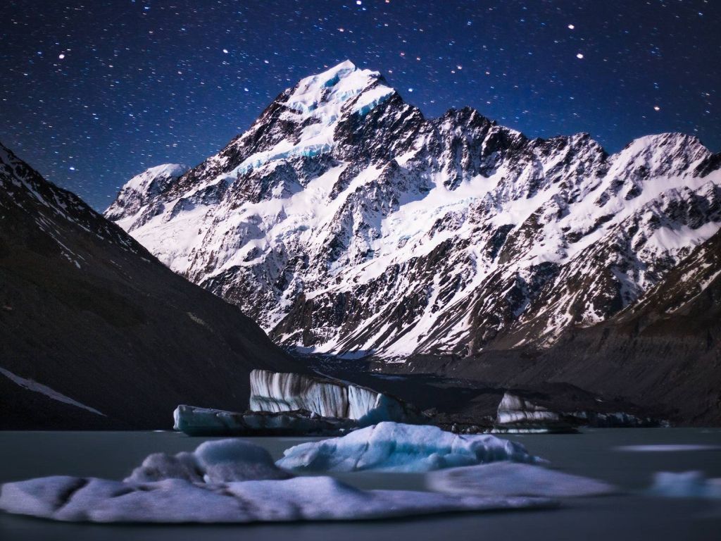 New Zealands Aoraki From Its Glacier Terminus Lake Late Winter wallpaper