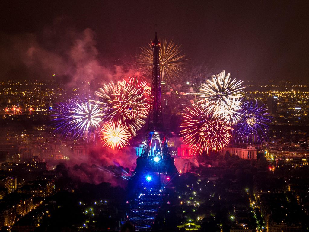 Night Fireworks at the Eiffel Tower in Paris France wallpaper