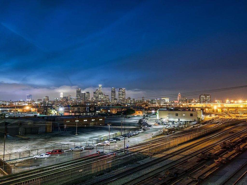 Night Los Angeles Cityscape Railway HD wallpaper