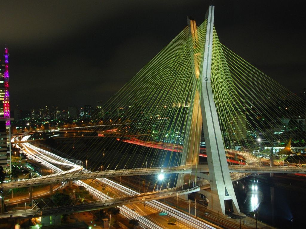OCTAVIO FRIAS OLIVEIRA BRIDGE SAN PAULO RIVER MODERN CITY HIGHWAYS LIGHTS wallpaper
