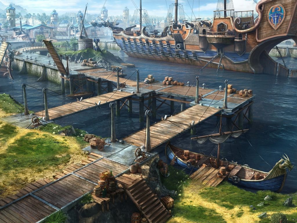 Old Game Port With Ship wallpaper