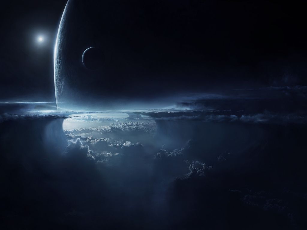 On a Cloudy Moon Orbiting a Planet wallpaper