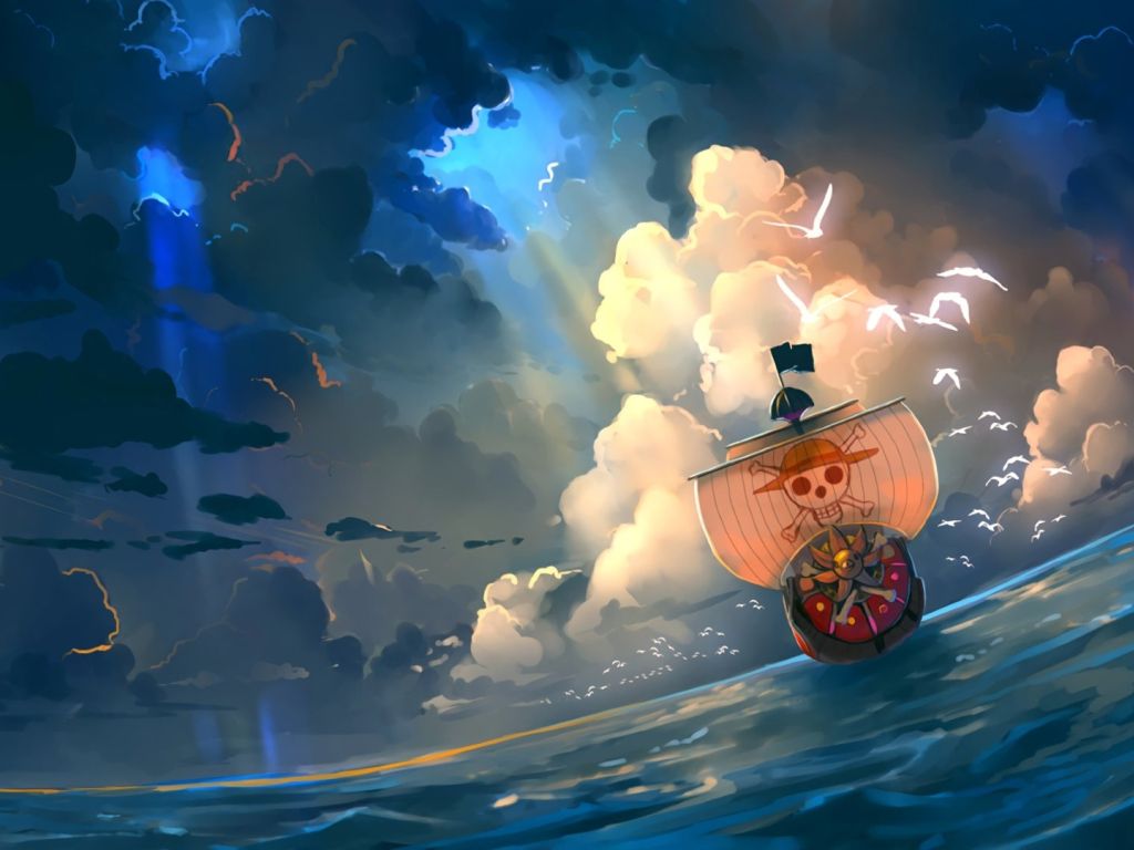 One Piece for Desktop Thousand Sunny Ship Ocean Clouds Artwork wallpaper
