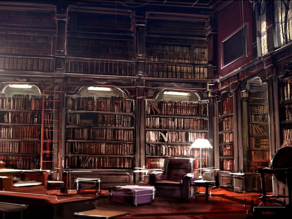 Painted Library wallpaper