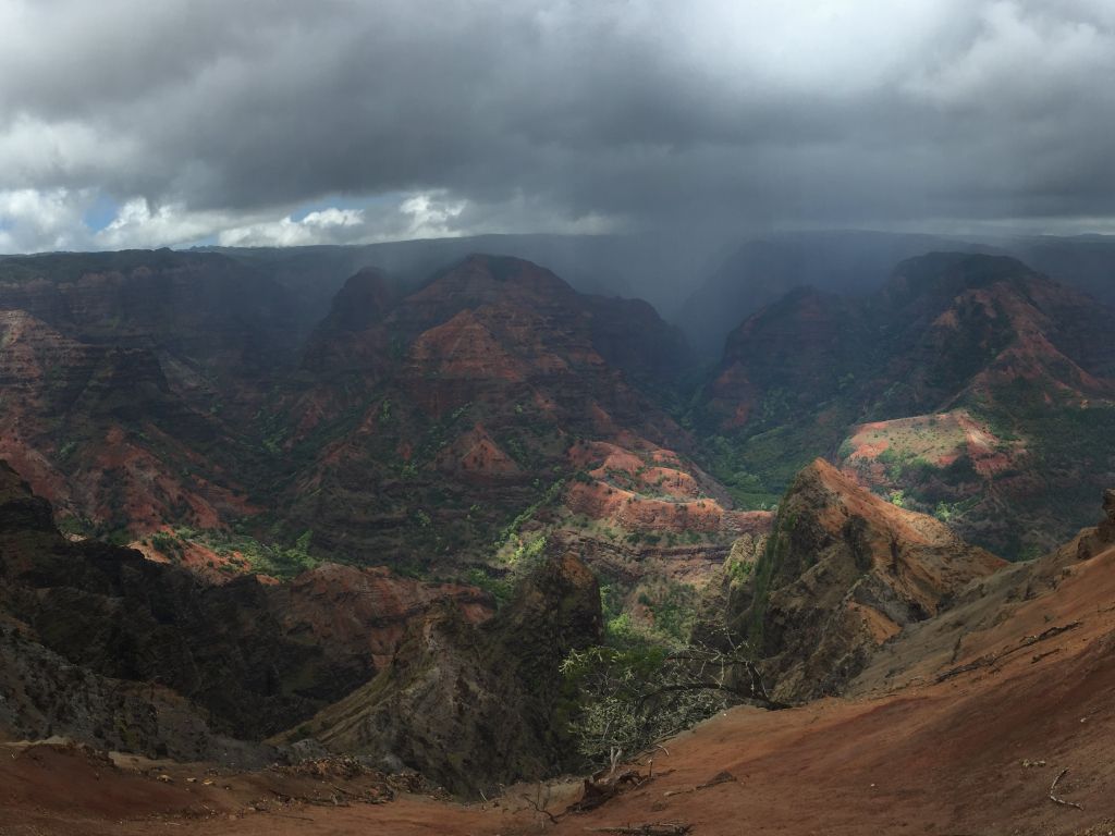 Panoramic Shot of A Rainy Waimea Canyon in Kauai Hawaii wallpaper