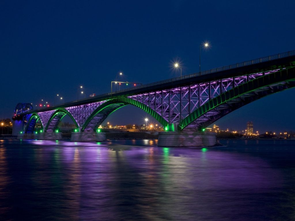 Peace Bridge City Bay Bridge Night Lights Hdr wallpaper