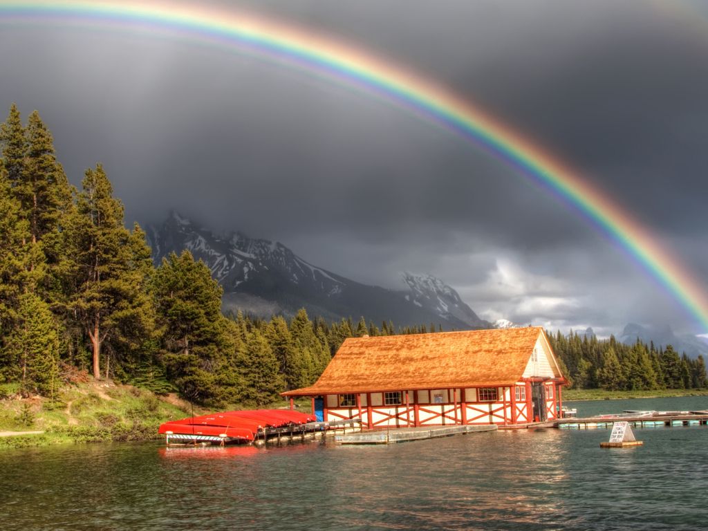 Pictures River House Rainbow F wallpaper