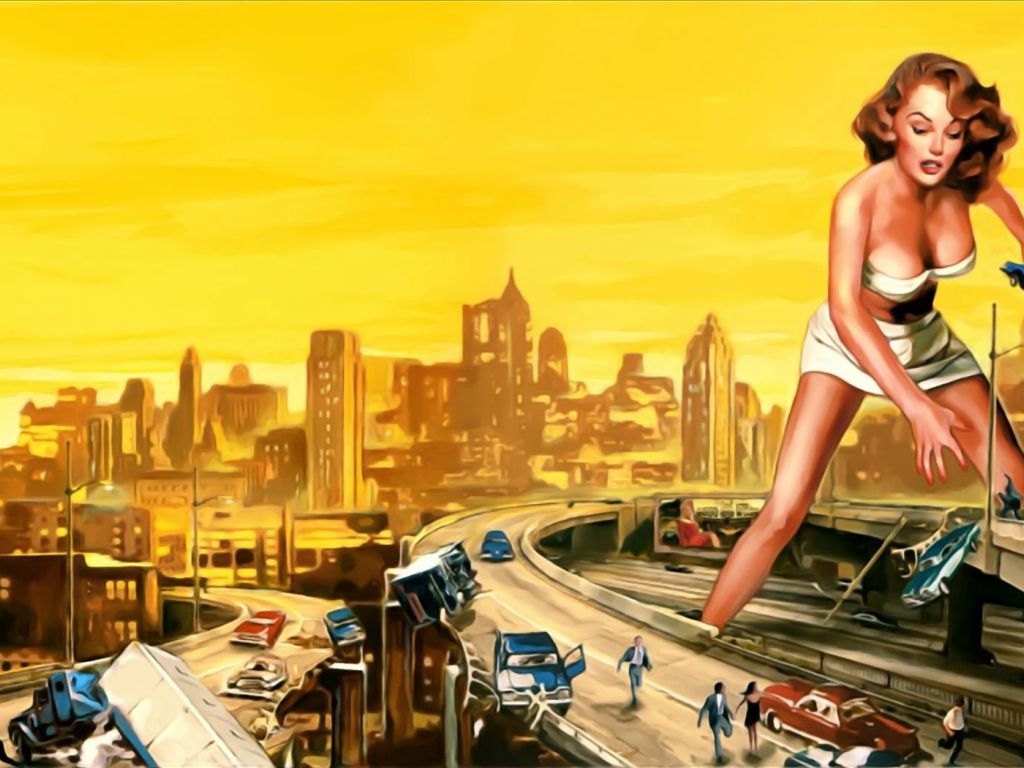 Pin Up Styled Girl Destroying a City wallpaper