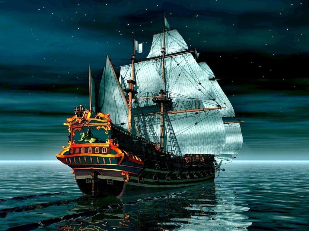 Pirate Ship Sky Ocean Abstract Fantasy wallpaper