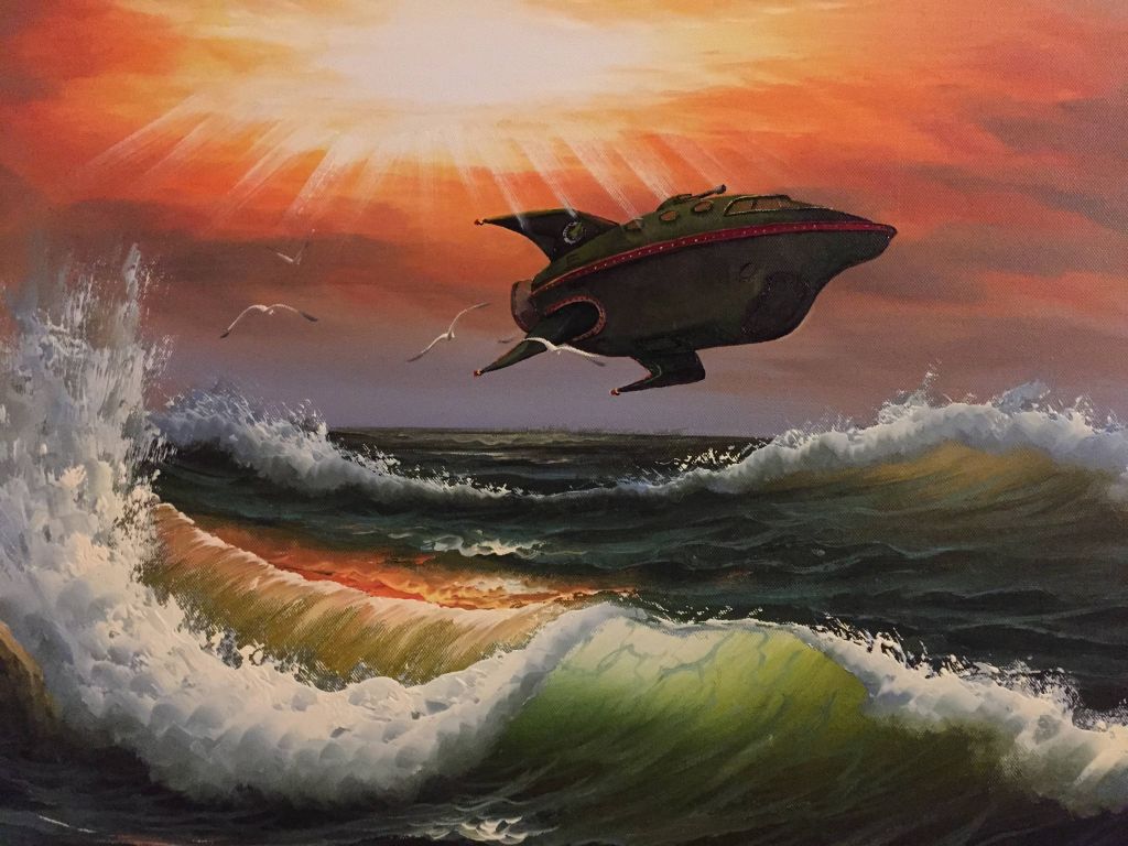 Planet Express Ship Added to a Cheap Hotel Painting by Dave Pollot wallpaper