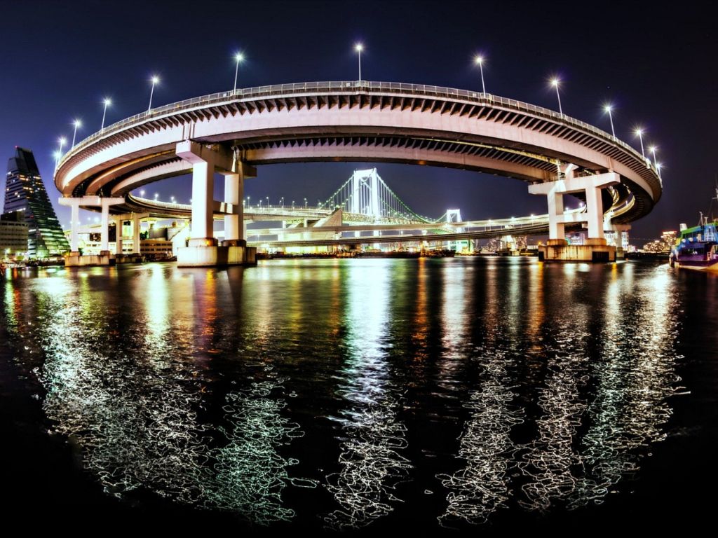 Rainbow Bridge Toyko Reflection Cityscape wallpaper