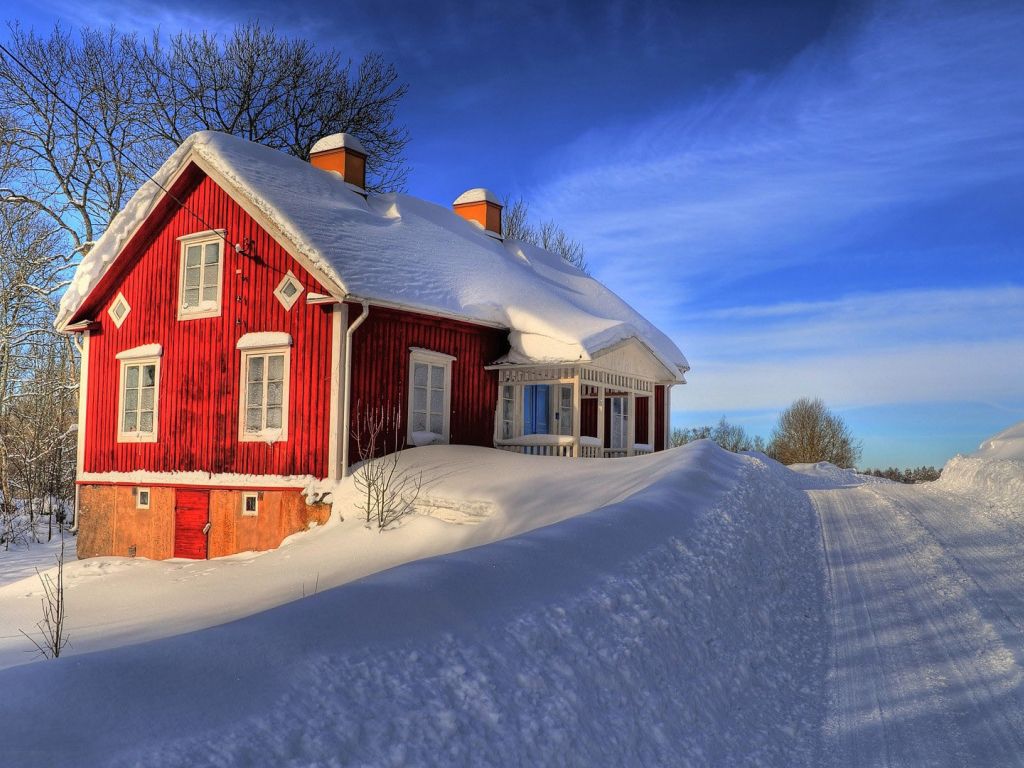 Red House in the Snow wallpaper