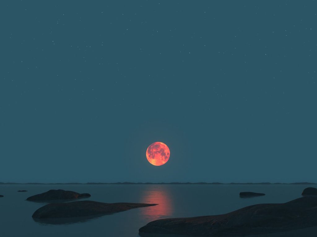 Red Moon Over The Sea wallpaper