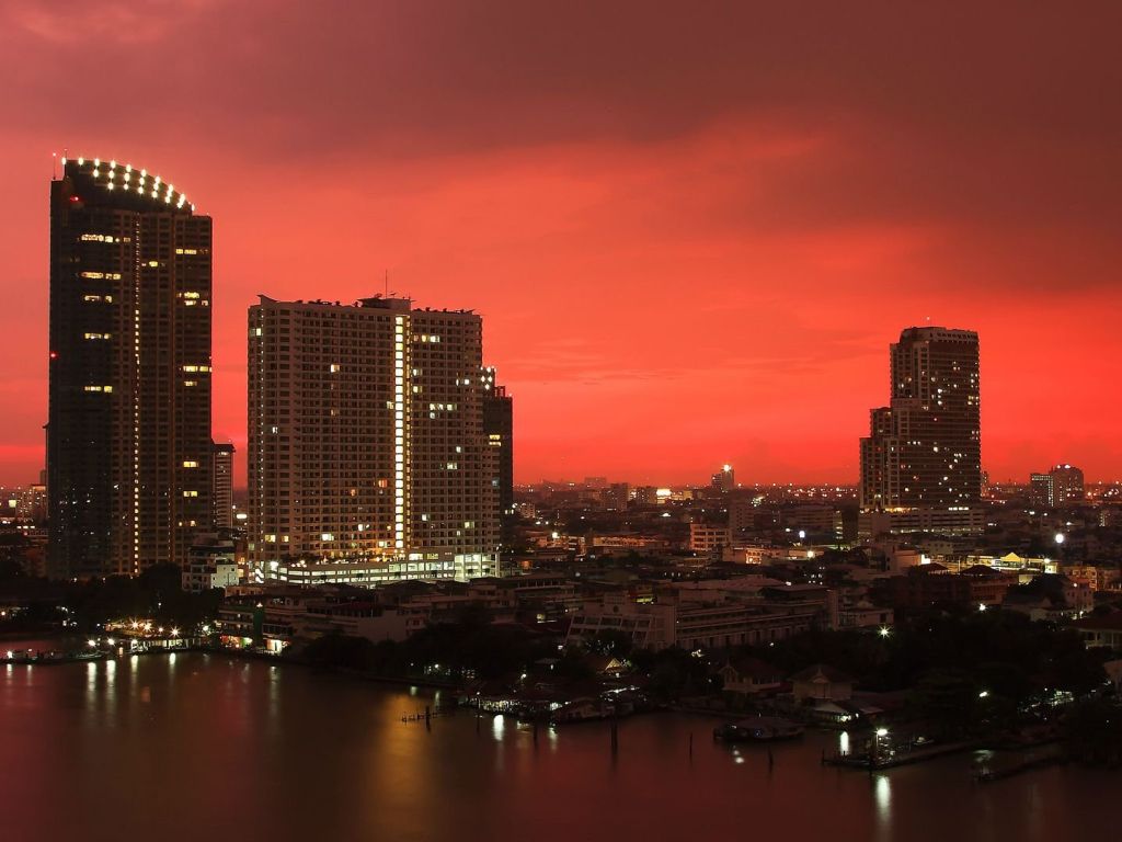 Red Sunset Over Bangkok Thailand wallpaper