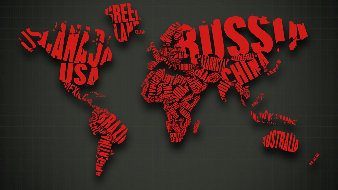 Red World Map Typography wallpaper in 1366x768 resolution
