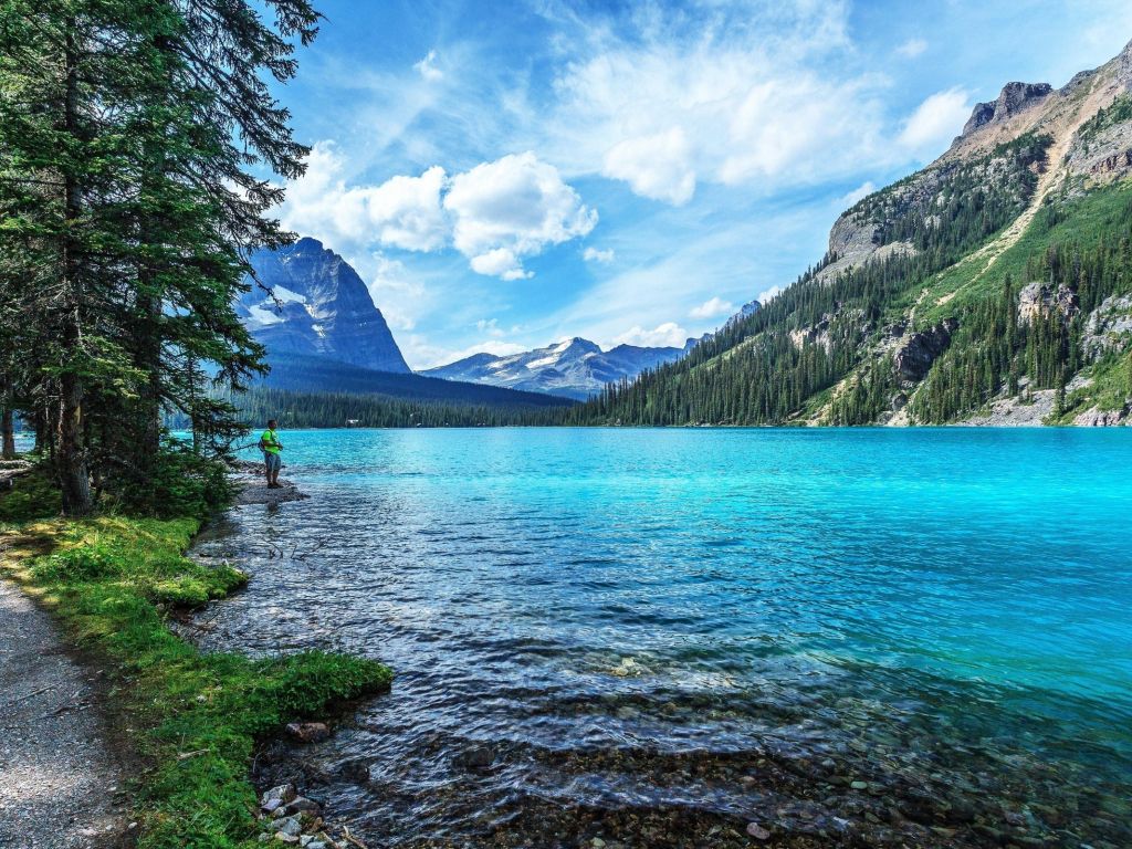 River With Mountains and Blue Sky wallpaper