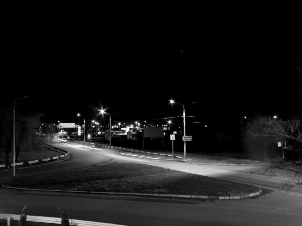 Road Night Lights in Black and White wallpaper