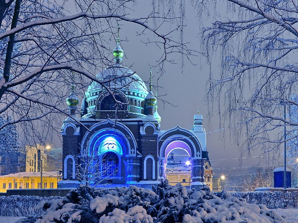 Russian Winter Cathedral wallpaper
