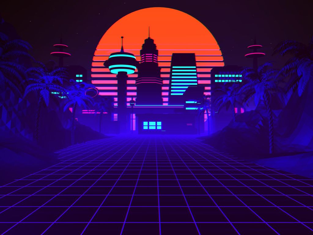 80s Synthwave And Retrowave Illustration Premium wallpaper