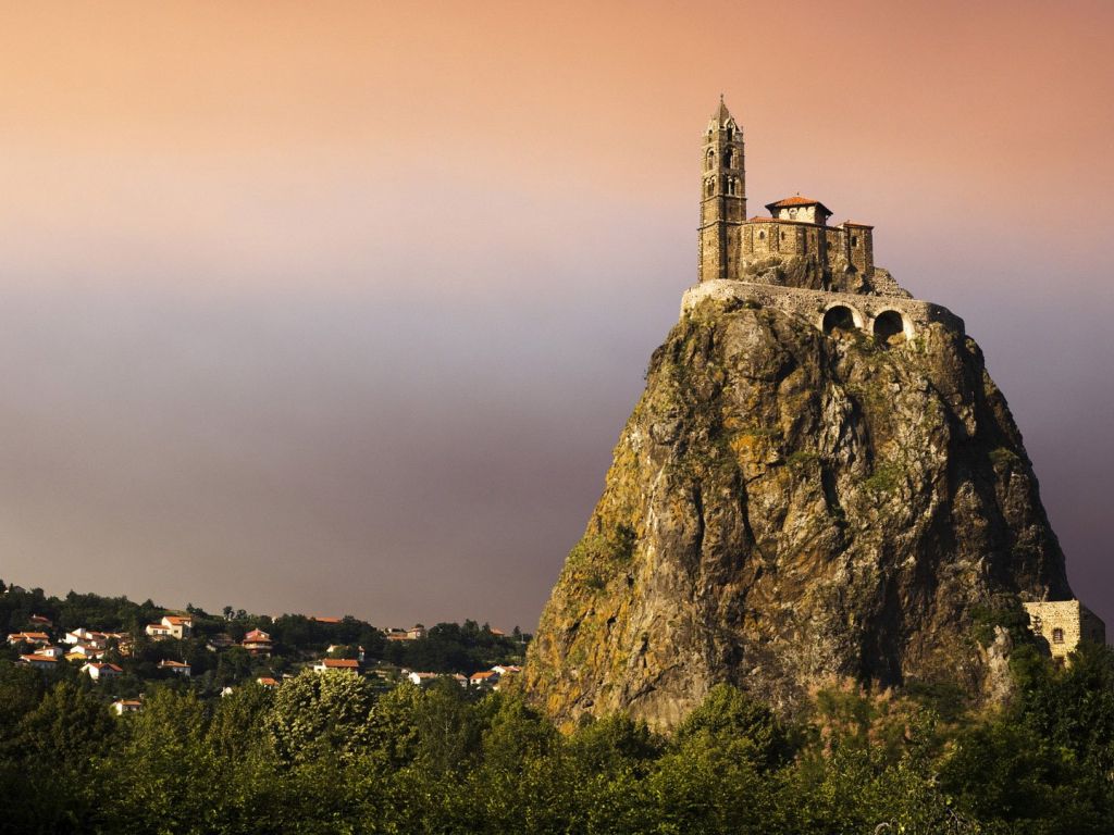 Saint Michel D Aiguilhe Chapel Situated on the Top of Volcanic Rock wallpaper