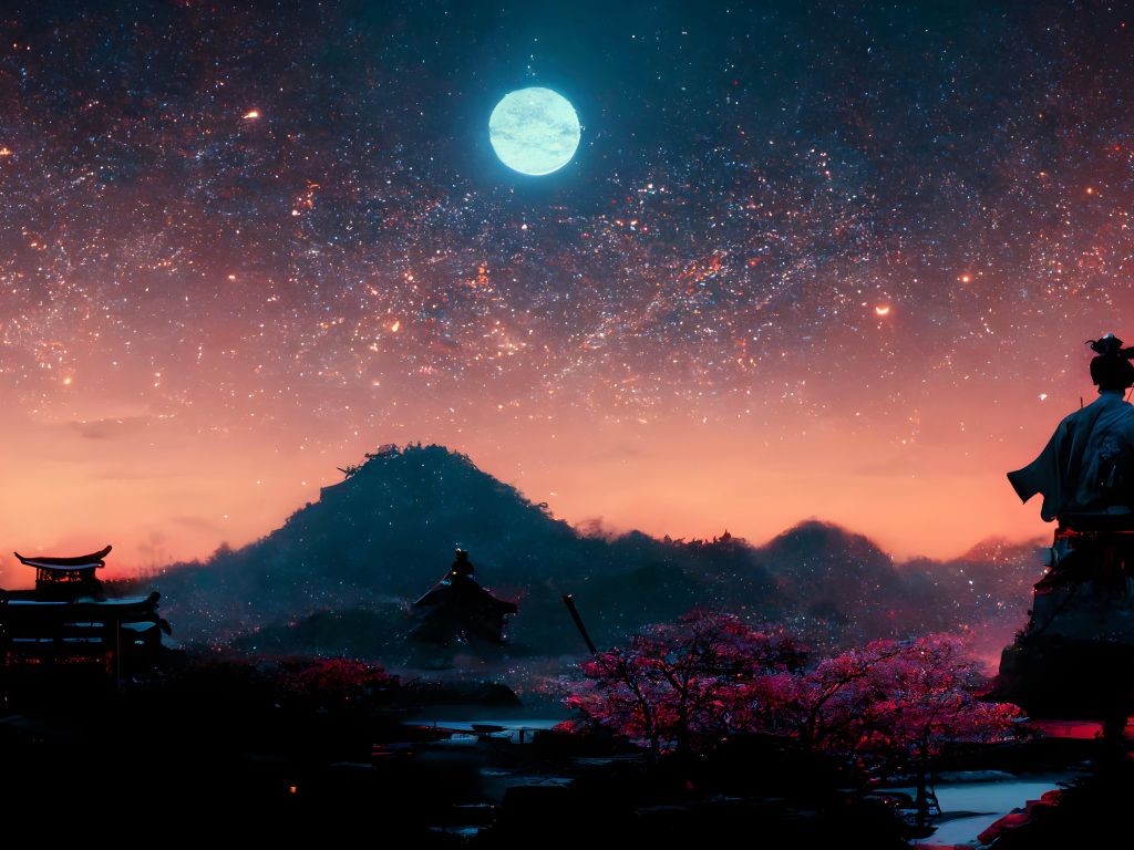 Samurai in Starry Sky wallpaper
