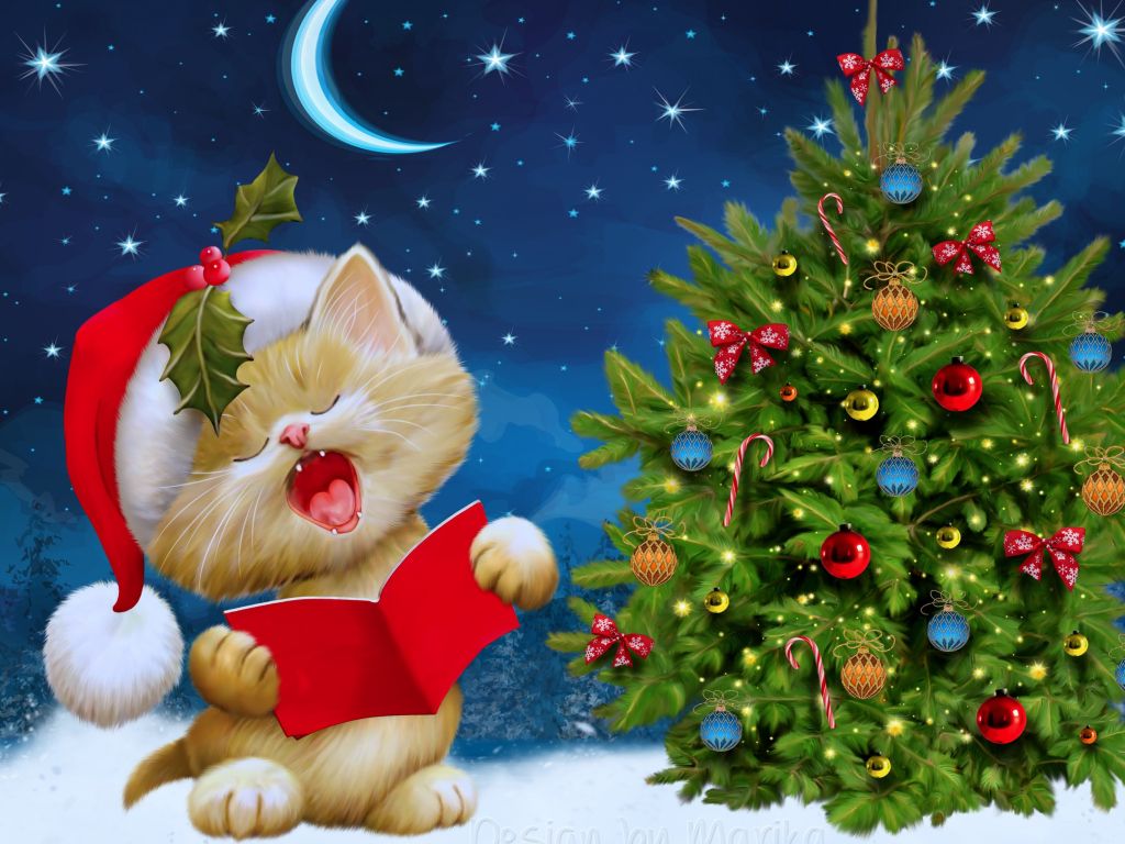 Santa Kitten Singing Christmas Carols wallpaper