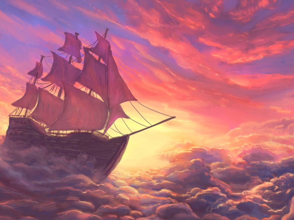 Ship Sailing on the Cloud wallpaper