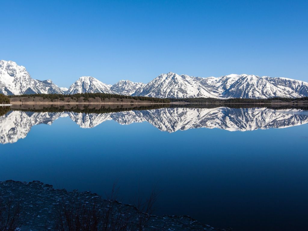 Snowy Mountain Range Lake Reflection wallpaper