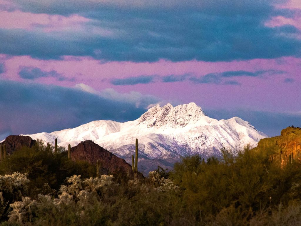 Snowy Sunset on Four Peaks, AZ OCx wallpaper