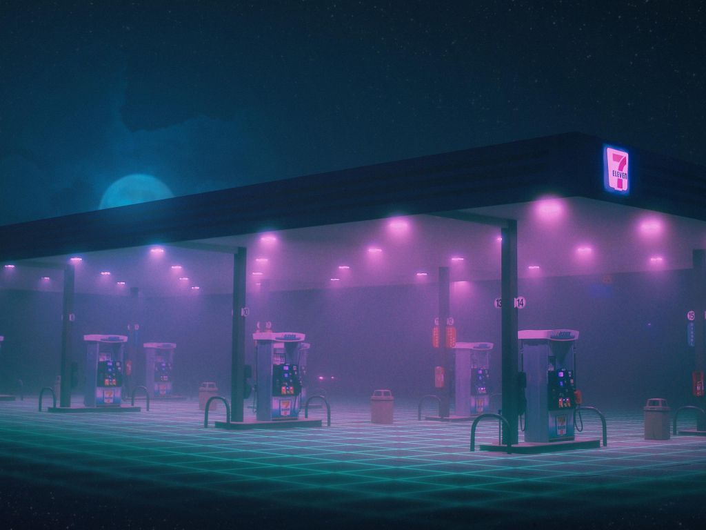 Someone Asked for an Outrun Version of the Gas Station so Here It is wallpaper