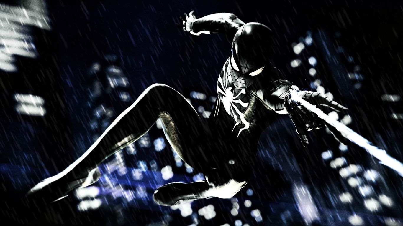 Spider-Man PS Black Suit wallpaper in 1366x768 resolution
