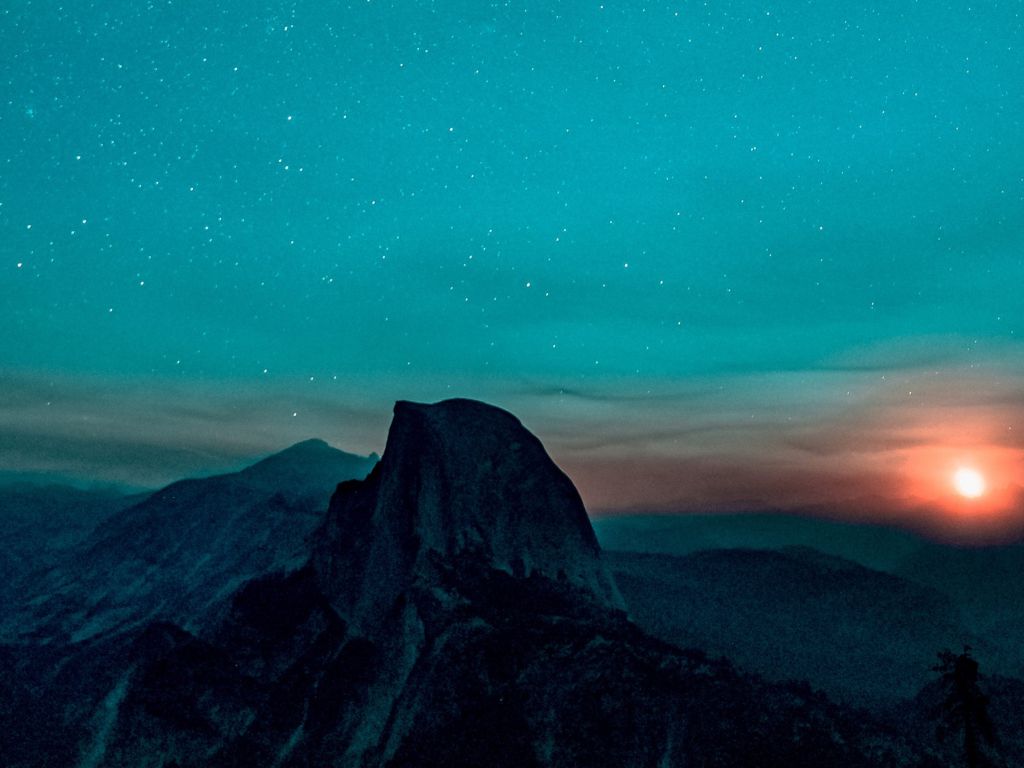 Starry Sky With Mountains and Sunrise wallpaper