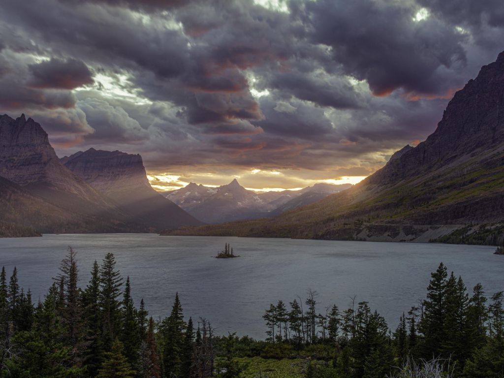 Sunset At St Mary Lake Glacier National Park wallpaper