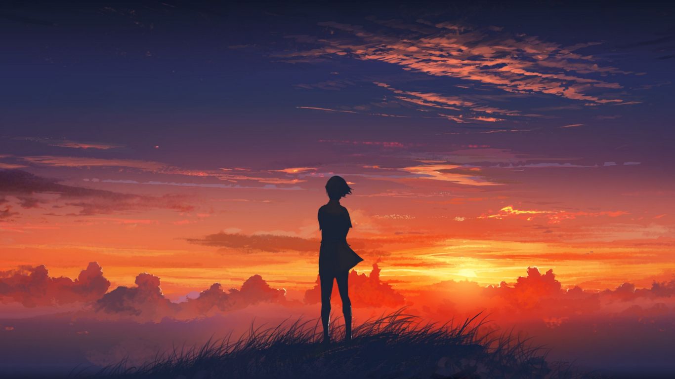 Sunset View Anime wallpaper in 1366x768 resolution