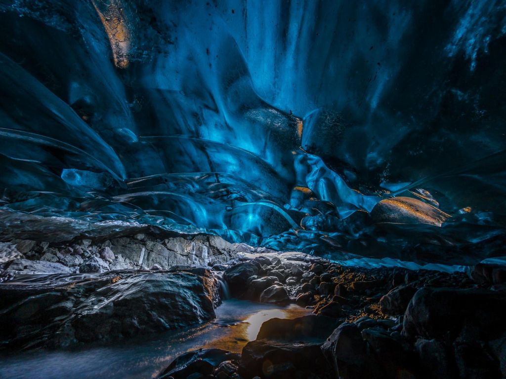 Blue Ice of the Vatnajokull Ice Cave in Iceland wallpaper