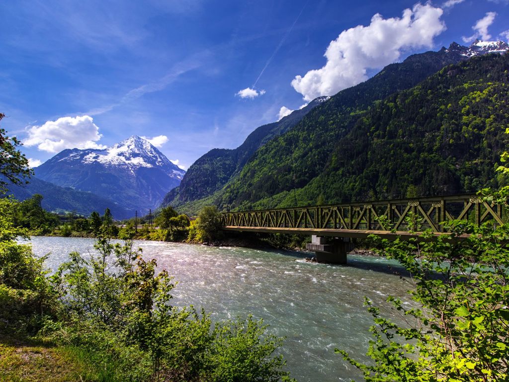 Switzerland Mountains Rivers Bridges wallpaper