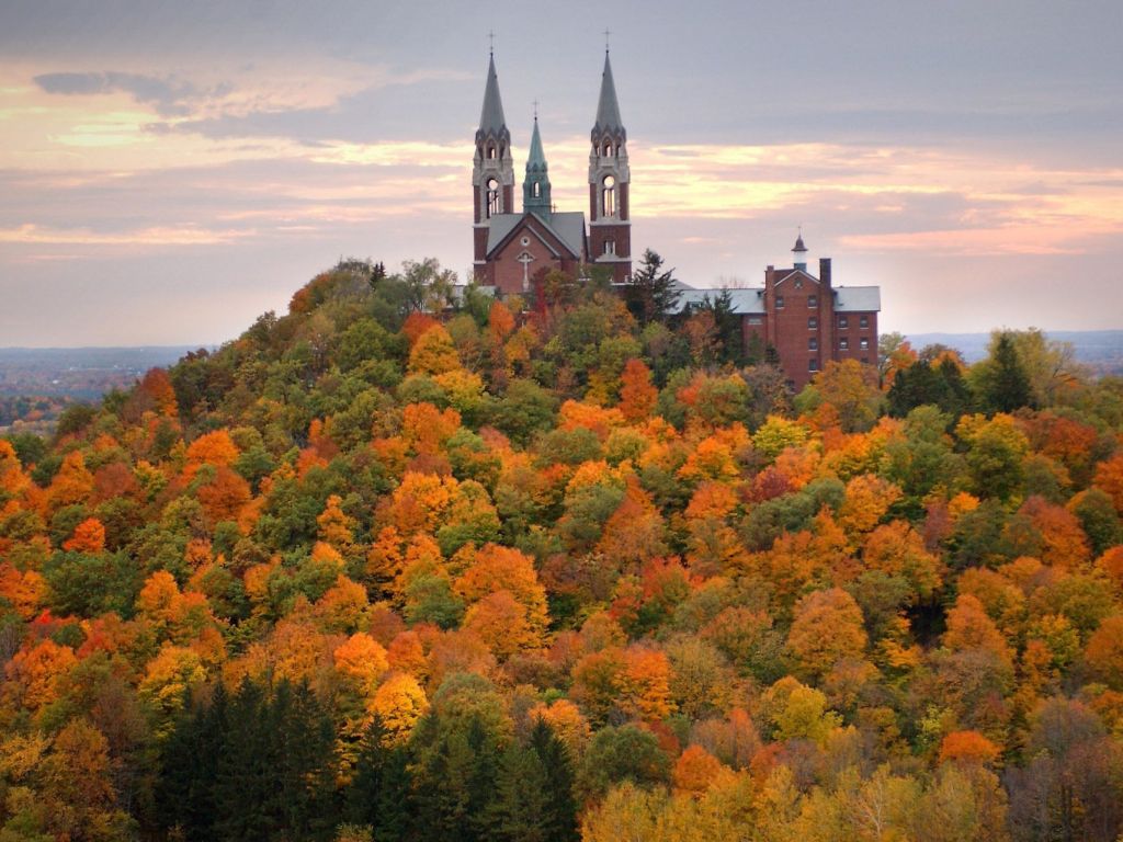 The Basilicas Towers Rise Above Holy Hill Wisconsin wallpaper
