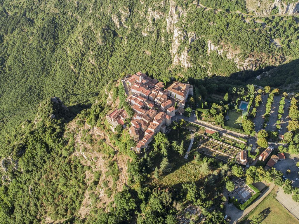 The French Village of Gourdon Shot From Above With a Drone wallpaper