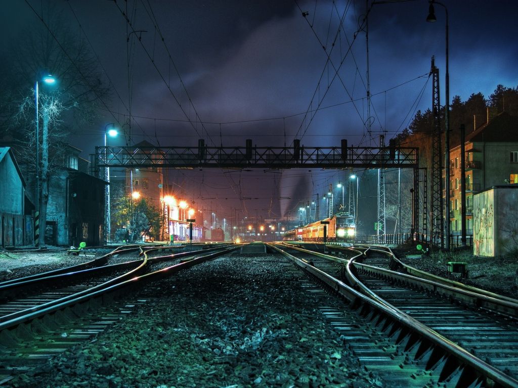 Train Rails in the Night wallpaper