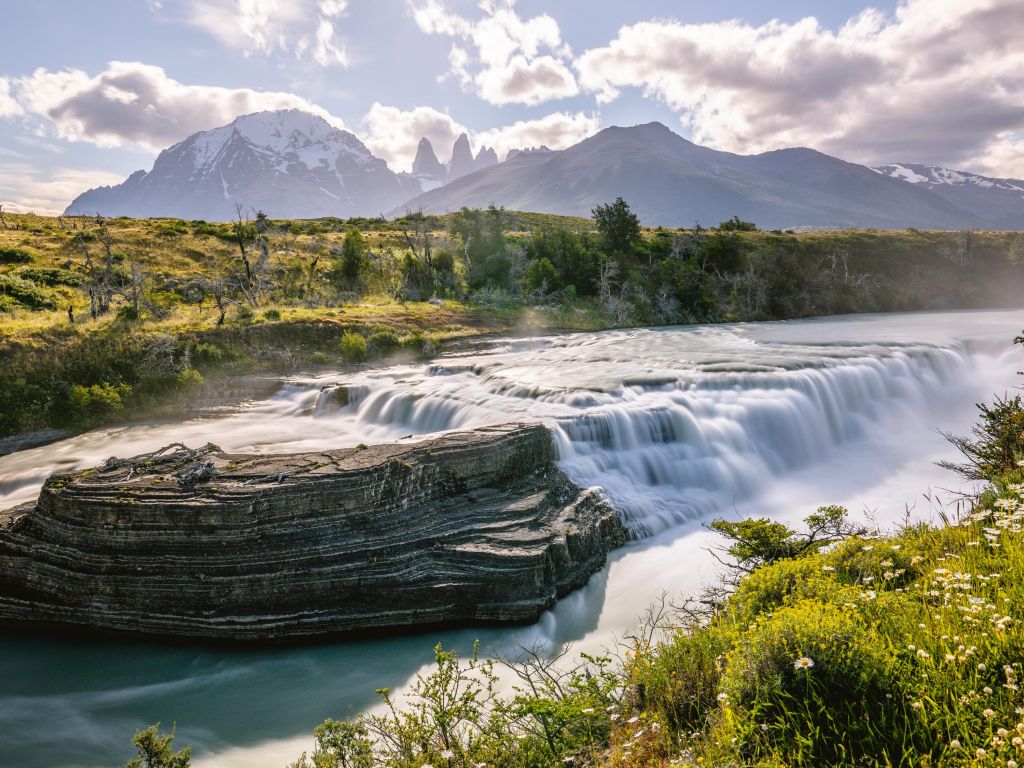 Waterfall in Chiles Torres Del Paine National Park wallpaper