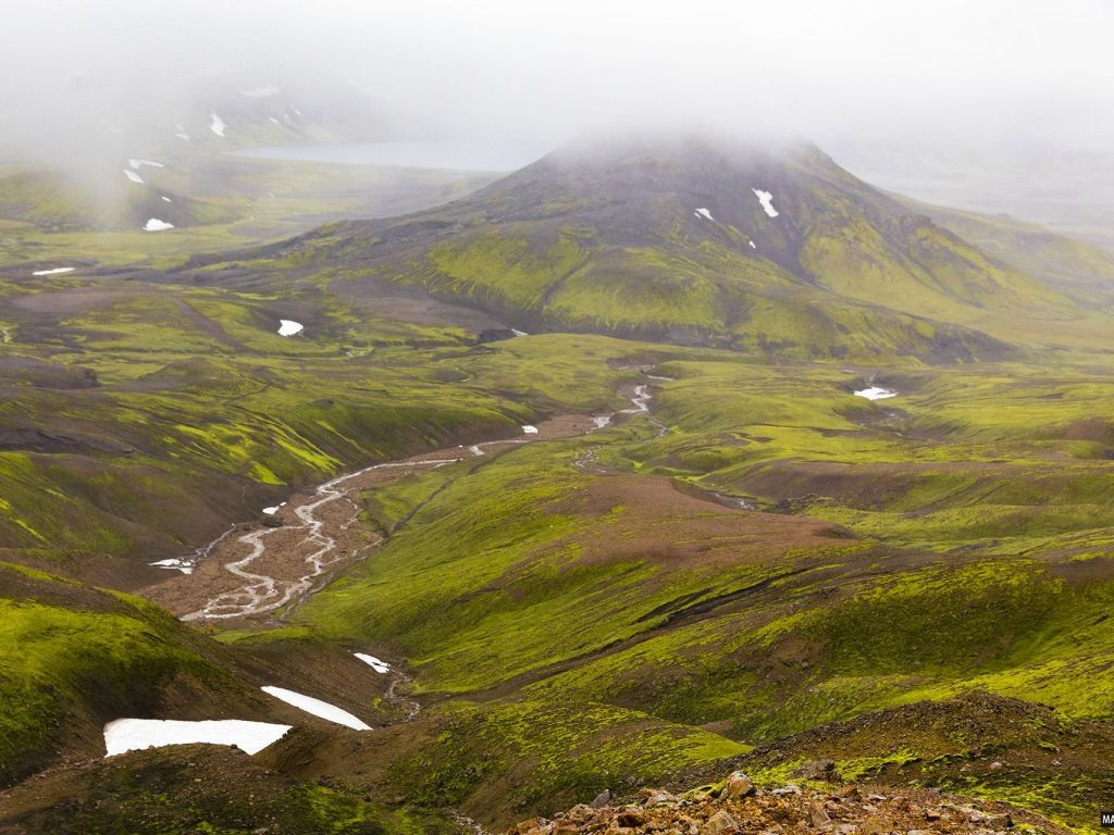 We Left an Icy Tundra and Went Down the Mountain and Landed into a Beautiful Lush Green Valley on Our Way to Alftavatn Iceland wallpaper