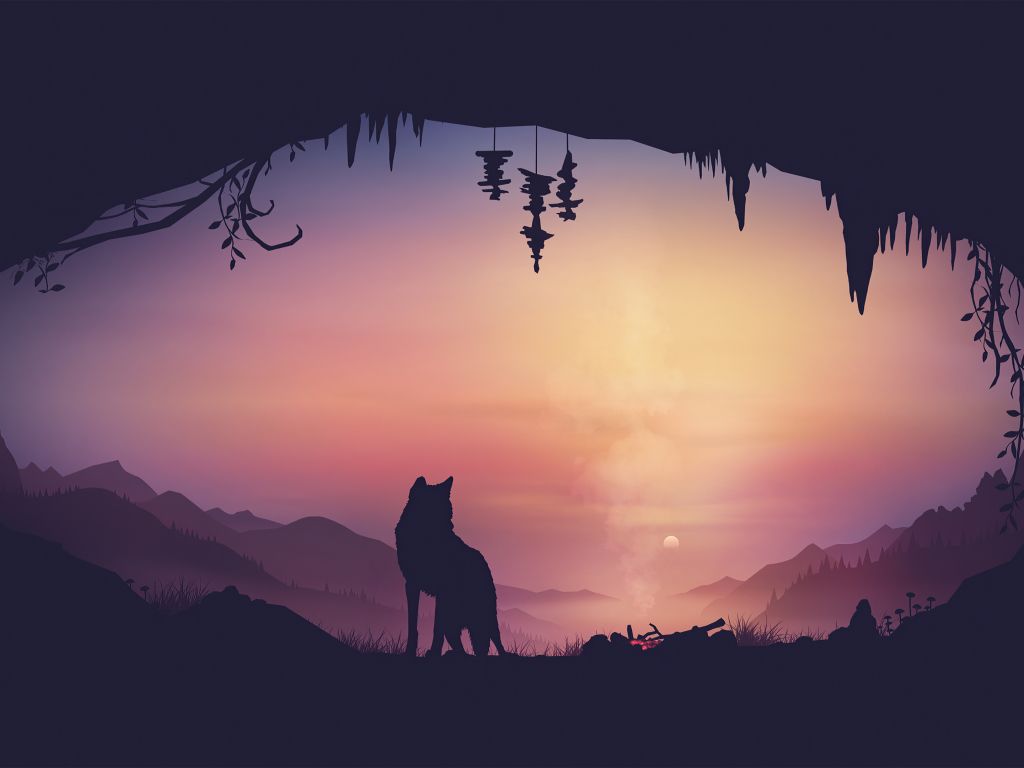 Wolf Looking at a Sunset wallpaper