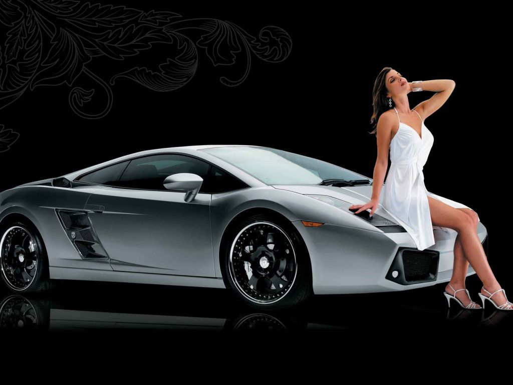 Woman Sitting on Lamborghini Gallardo wallpaper
